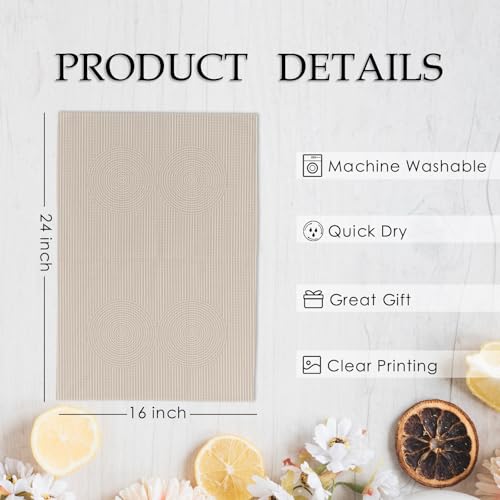 Neutral Beige Boho Abstract Dish Towels, Mid Century Modern Kitchen Towels and Dishcloths Set of 2, Bohemian Abstract Hand Tea Towel for Bathroom Kitchen, 16x24 Inches - color: Round