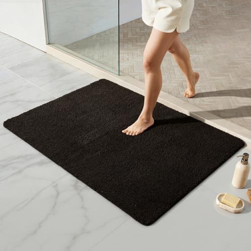 TYUU Large Bathroom Rugs, Ultra Soft Super Absorbent Bath Rugs Non Slip Washable Quick Dry Bath Mat with Rubber Backing for Bathroom Floor, Shower, or Sink, Black 3' x 4' - color: Black, size: 3' x 4'