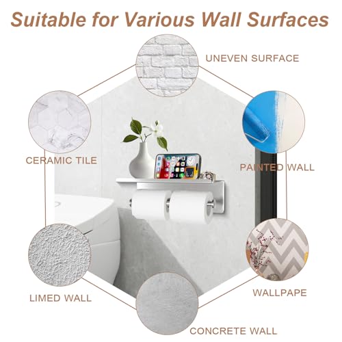 Toilet Paper Holder Wall Mount with Shelf Bjiotun Stainless Steel Toilet Paper Storage Tissue Roll Holder for Bathroom Storage Holds - color: Silver