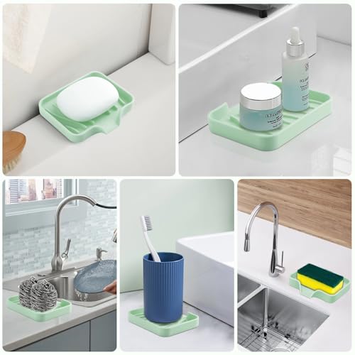 Silicone Soap Dish with Drain, SAISN Kitchen Soap Tray for Shower 2 Pack Self Draining Soap Dish Soft Bathroom Soap Holder for Kitchen Sink Flexible Portable Soap Saver, Light Green - color: Light Green