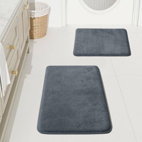 HUXMEYSON Bathroom Rugs Sets 2 Piece, Non-Slip & Quick Dry Bath Mat Set, Ultra Soft Velvet Bath Rugs for Bathroom, Toilet and Shower Floor, Grey - color: Grey, size: 17"x24"+20"x32"