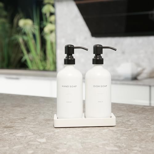 Prus Waso Kitchen Soap Dispenser Set, White Soap Dispenser with Black Stainless Steel Pump, Perfect for Modern Kitchen Decor. (White) - color: White Bottle & Black Pump