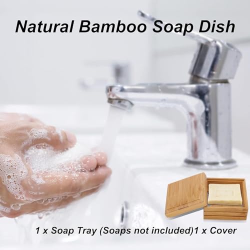 1/2Pcs Bamboo Soap Dish with Lid - Natural Wood Bar Tray Holder Storage Rack Container, Self Draining Soap Tray for Bathroom, Extend Soaps Life and Keep Dry ﻿(2Pcs) - color: 2pcs