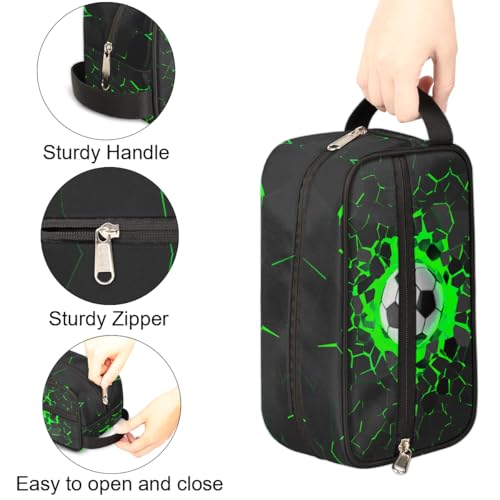 Kids Travel Toiletry Bag - Waterproof Hanging Cosmetic Hygiene Bags for Boys Men - Large Shave Kit for Toiletries Accessories Bathroom Stuff, Green Soccer Ball - color: Green Soccer Ball