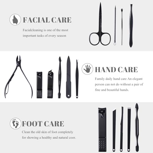 Nail Clippers Sets High Precisio Stainless Steel Nail Cutter Pedicure Kit Nail File Sharp Nail Scissors and Clipper Manicure Kit Fingernails & Toenails with Portable Stylish case (Black) - color: Black
