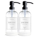 Vine Creations Clear Glass Soap Dispenser, 2 Pack Kitchen Soap Dispenser Set with Stainless Steel Pump, 16 oz Dish Soap and Hand Soap Dispensers for Bathroom with Waterproof Labels - color: Clear Bottle / Matte Black Pump