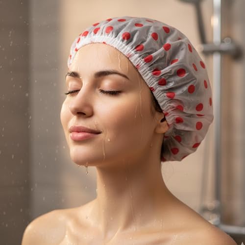 Waterproof Shower Cap-Reusable Bath Hair Hat,Thick Elastic Hair Cover Coloful Dotted for Home Travel Spa,3/6 Pcs - color: Pink yellow blue, size: 3 pack