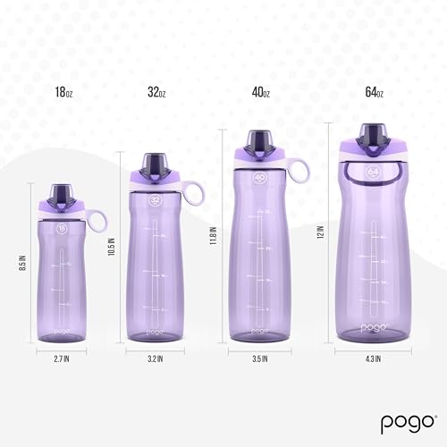 Pogo 64oz Plastic Water Bottle with Leak-Proof Chug Lid and Carry Handle, Reusable, BPA Free, Capacity Markings, Dishwasher Safe, Perfect for Travel, School, Outdoors, and Gym, Lilac - color: Lilac, size: 64 Ounces