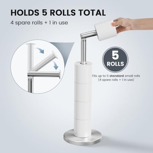 Cesun Extra Weighted Base Toilet Paper Holder Stand - SUS304 Rust Proof Free Standing Tissue Roll Holder for 4 Rolls, No Tipping, No Slipping, Brushed Nickel - color: Brushed Nickel
