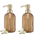 16 OZ Amber Glass Soap Dispenser, Amber Stripe Bathroom Hand Soap Dispensers with Stainless Steel Brushed Gold Pump,Brown Glass Kitchen Hand Soap Dispenser with Brushed Gold Pump,2 Packs - color: Brushed Gold + Amber, size: 2-Pack
