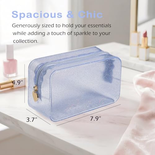 PVC Jelly Travel Makeup Bag,Waterproof Cosmetic Bag/Case with Zipper, Toiletry SPF Bag for Sunscreen, Skincare, and Daily Essentials (08Small Silver) - color: 08Small Silver