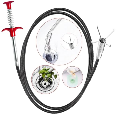 Drain Snake, Hair Drain Clog Remover Tool - 61 inch Snake Drain Hair Removal Tool for Sewer Kitchen Bathroom Tub Clogged Drains Opener Cleaning Tool, Flexible Grabber Claw Pick Up Reacher - color: R61