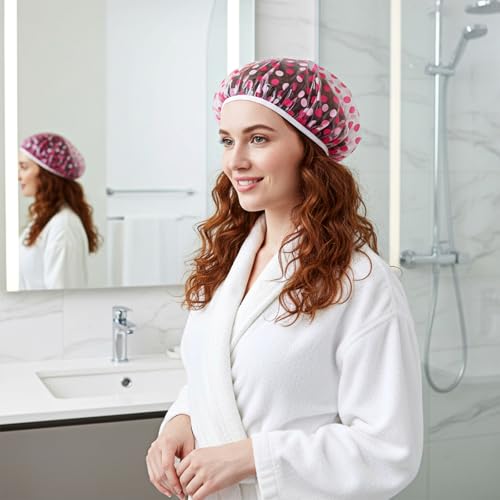 12 Pcs Reusable Shower Hat Bath Caps, Elastic Reusable Waterproof Plastic Shower Caps for Women, Waterproof Bath Hair Hat with Elastic Band, Bathing Showers Cap for Showers Spa Salon