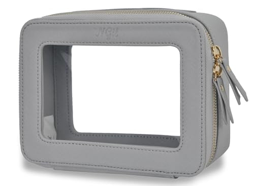 NGIL Clear Faux Leather Travel Toiletry Bag, Makeup Bag Organizer for Women, Clear Window & Gold Zipper Makeup Bag, Road Trip Essential, Skincare, Cruise Ship Essentials (Grey) - color: Grey