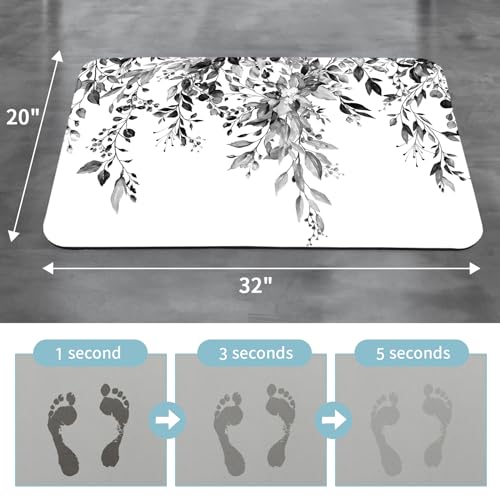 Gibelle Eucalyptus Leaves Bath Mat Rug Super Absorbent Quick Dry Thin Bathroom Rugs Fit Under Door Non Slip Rubber Backed Bathroom Floor Mat for in Front of Bathtub Sink Shower (20"x32", Black) - color: A004, size: 20" x 32"