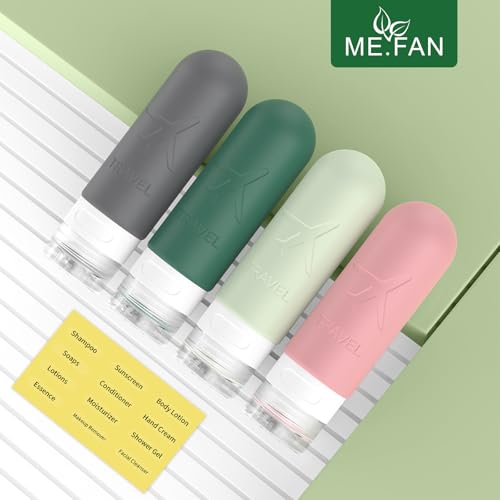 ME.FAN Travel Bottles for Toiletries,3oz Silicone Travel Size Containers, TSA Approved Squeezable Portable Split Bottle, Travel Accessories for Conditioner Shampoo Lotion - 4 Pack Morandi - color: Morandi