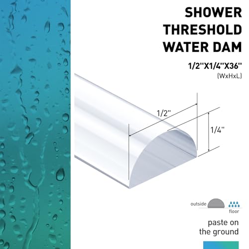 Shower Dam, 2 PCS 1/2" X 1/4" (WxH) Shower Threshold Water Dam,36In Clear Acrylic Shower Bottom Seal Stop Shower Leaks and Create a Water Barrier - size: 1/2 X1/4" (WxH)