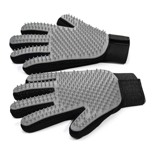 NVNAN Pet Hair Removal Glove for Dogs & Cats, 2-Pack Gray | 2-in-1 deshedding brush and massage mitt for shedding control, bathing and washing, safe for short or long hair pets - color: gray