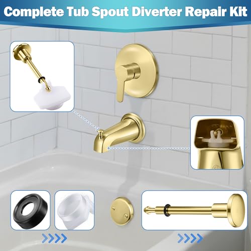 Enhon 2 Set Tub Spout Diverter Repair Kit, Includes 2 x Diverter Valve Stems, 2 x Cup Seals and Gates, Bathroom Shower Bathtub Leaky Faucet Repair Replacement Parts (Polished Brass,Classic) - color: Polished Brass