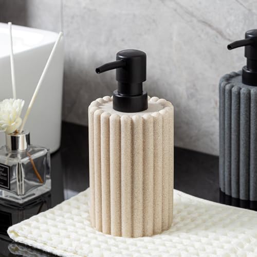 Soap Dispensers 350mL 11.84 OZ, 2 PCS Luxurious Hand Dish Lotion Shampoo Soap Dispenser Jar, Natural Stone Look Soap Pump Bottles for Kitchen Bathroom Countertop (Beige) - color: Beige
