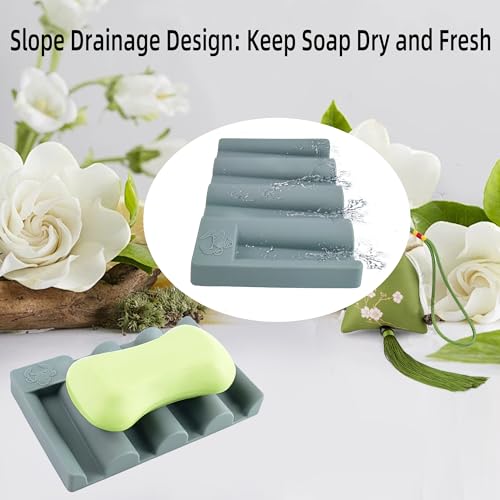 Silicone Soap Dish,Self Draining Soap Holder Perfect for Shower,Bathroom Sink,Kitchen Sink & Travel,Non-Slip Bar Soap Holder Extend Soap Life,Keep Soap Bars Dry & Easy Cleaning Green-1Pcs - color: Green-1pcs
