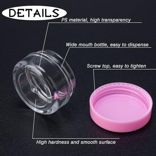 50 Count 5 Gram Sample Containers, Clear Lip Balm Containers with Lids, Small Plastic Sample Jars with 4 Mini Spoons, 50pcs Labels (Pink Lid) - color: Pink, size: 50 Count