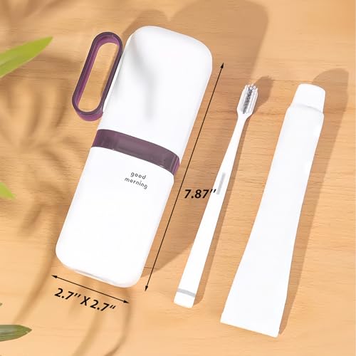 Toothbrush Travel Case, Travel Toothbrush Holder with Toothbrush Head Cover Cap for Travel, Business Trip, School, Camping, Home (White+Purple) - color: h-White+Purple