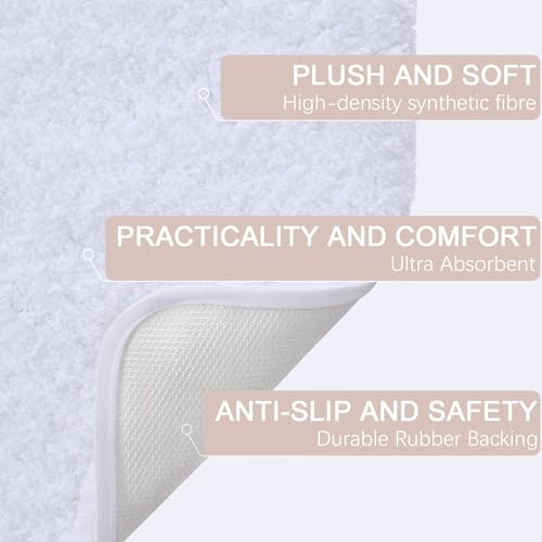 AROGAN Luxury Non Slip Bathroom Rug, Thick Soft and Absorbent Microfiber Bath Mat, Rubber Backing Quick Dry Rugs Carpets, Machine Washable Plush Mats for Shower Floor, Bathroom, 24x17 Inch White - color: White, size: 1'5" X 2' (24" X 17")
