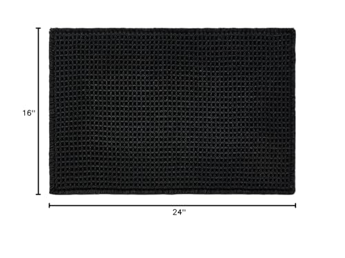 TYUU Black Bathroom Rug, Waffle Bath Mat Non Slip Washable Super Absorbent Quick Dry Boho Farmhouse Bathroom Decor, 24"x16" Black - color: Black, size: 1'4" X 2' (Rectangular)