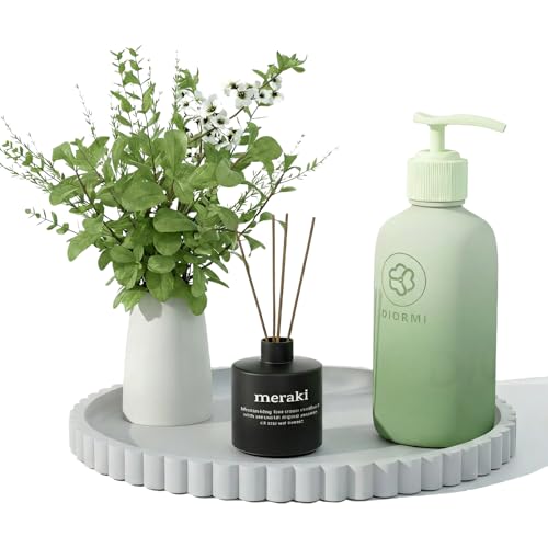 HighHerz Silicone Bathroom Countertop and Vanity Tray, Round Silicone Bathroom Tray, Modern Bathroom Decor, Coffee Table Decor, Decorative Tray for Candle, Perfume, Plants (Grey, 9 inch) - color: Gray, size: 9"