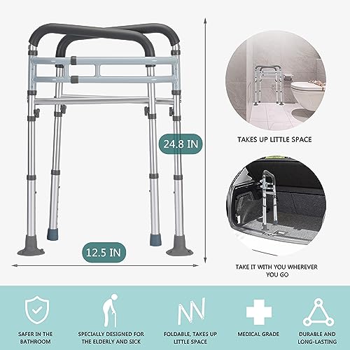 Lianjindun Toilet Safety Rails (350 lb), Adjustable Toilet Frame for Elderly, Seniors, Handicap & Disabled, Foldable Handicap Toilet Handles Fit Any Toilets (Gray) - color: Gray