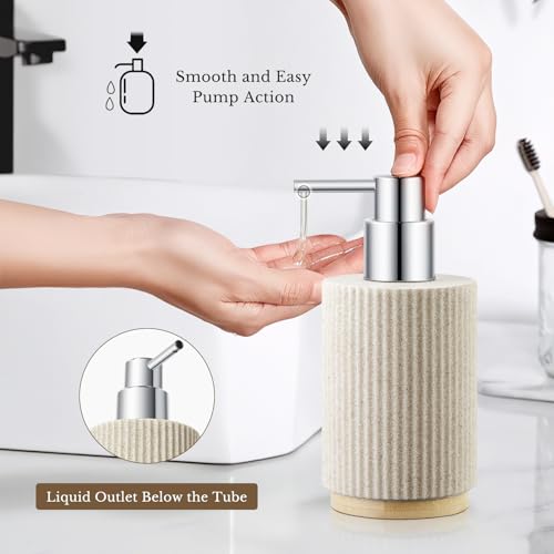 7PCS Bathroom Accessories Set, with Soap Dispenser, Q-tip Holder, Toothbrush Holder, Tumbler, Soap Dish, Vanity Tray, Bathroom Set Complete Organizer Countertop for Modern Decor, Beige