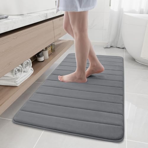 Buganda Memory Foam Bath Mat, 47" x 24", Ultra Soft Bathroom Rugs, Water Absorbent and Machine Washable Bath Rug Runner for Bathroom, Shower, and Tub, Grey - color: Grey, size: 47" X 24"