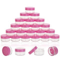 25 Count 5 Gram Sample Containers, Clear Lip Balm Containers with Lids, Small Plastic Sample Jars with 2 Mini Spoons, 25pcs Labels (Pink Lid) - color: Pink, size: 25 Count