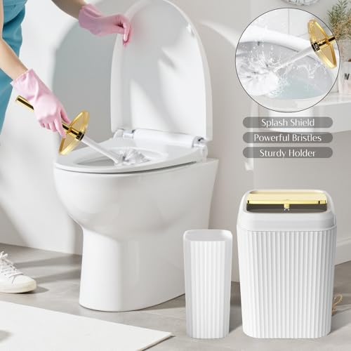 17PCS Bathroom Accessories Set, White Bathroom Set Bathroom Accessories Set with Trash Can, Toilet Brush, Toothbrush Holder, Qtip Holder & 3PCS Soap Dispenser - size: Bath Set with Press-Top Trash Can, style: White