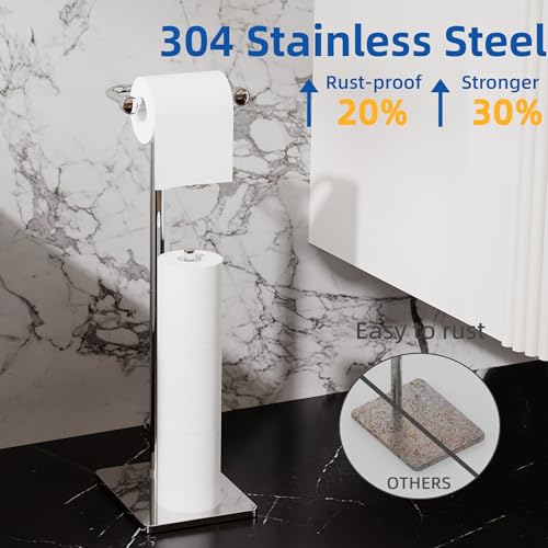 RUACQ Toilet Paper Holder Stand, Bathroom Toilet Paper roll Holder Free Standing with Storage for 4 Rolls, Post Pivoting Design, Stable Weighted Base, SUS304 Stainless Steel(Chrome) - color: Chrome, size: Free Standing with Storage