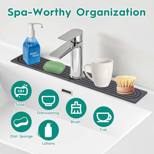 16 Inch Stone Faucet Mat for Kitchen Sink,Quick Dry Stone Mat Kitchen-Sink Water Splash Guard,Diatomite Protector with Super Absorbent&Leak Proof Circular for Kitchen Bathroom Counter（Dark Grey） - color: Dark Gray, size: 16" x 16"