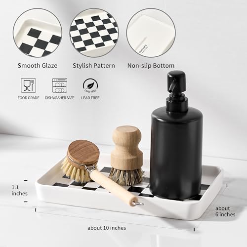 Texture Checkered Surface 10"×6"×1" Bathroom Vanity Tray for Countertop- Ceramic Decorative Organizer Tray for Dresser Top, Toilet, Perfume, Sponge Holder Soap Dish Dispenser for Kitchen Counter - color: White Color With Checkered Pattern-1 Pc