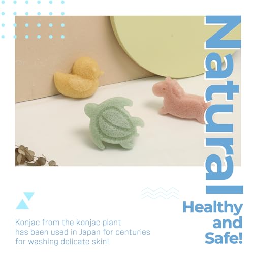 myHomeBody Konjac Sponge, Bath loofah, 3pc, Unicorn, Duck, Sea Turtle | Natural Safe Plant-Based, Cute Shapes Bath Sponge for bathing, Shower Sponge for bath, Body Loofah, Shower Loofah, Face Luffa - color: Unicorn, Duck, Sea Turtle