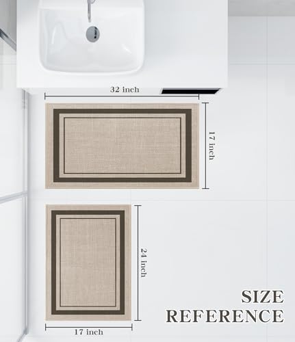 chakme 2 Piece Bathroom Rug Set, Ultra Thin Bath Mat, Absorbent, Non Slip, Machine Washable, Light Beige, 17"x24"+17"x32" - color: Light Beige, size: 2-Piece (17" x 24" + 17" x 32")