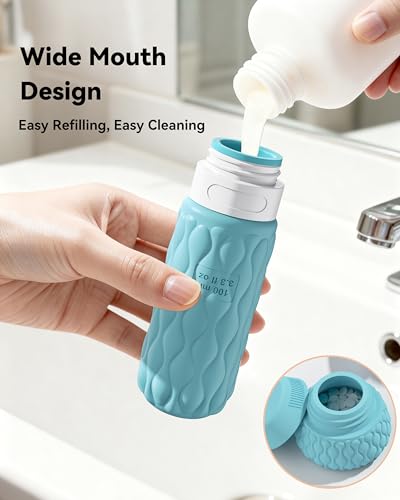 Silicone Travel Bottles for Toiletries 8 Pack Travel Size Toiletries 3.4 oz 1.7 oz, Leakproof Squeeze Travel Size Containers Refillable Cosmetic Jars Set for Shampoo, Conditioner, Creams - color: Blue Grey-3.4oz/1.7oz