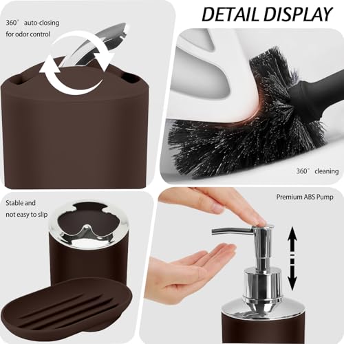 Lnond Brown Bathroom Set, 23-Piece Brown Geometric Bathroom Decor Set with with Shower Curtain and Rugs, Trash Can, Toilet Brush Holder Set & Soap Dispenser - style: Brown Geometric