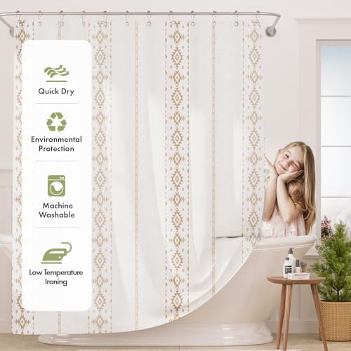 AmazerBath Boho Shower Curtain, Boho Cloth Shower Curtain with 12 Hooks, Hotel Quality Washable Rustic Farmhouse Polyester Fabric Bathroom Shower Curtain Set, 72x72 Inches - color: D- Boho Haven+12 Metal Hooks, size: 72"W x 72"L (Pack of 1)