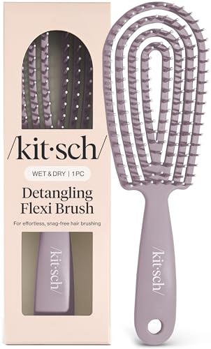 Kitsch Hair Brush Detangler – Flexi Flow Hair Brush for Women, Men & Kids | Detangling Brushes for Curly Hair with Bendable Frame, Bounce Curl Defining Brush for Wet or Dry Strands - Soft Violet - color: Soft Violet