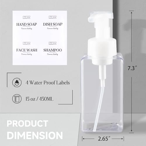 15OZ Foaming Soap Dispenser, 2-Pack Plastic Hand Soap Dispenser, Refillable Leakproof Foam Pump Bottle with Waterproof Labels, for Shampoo, Body Wash - color: Clear, size: 450ML