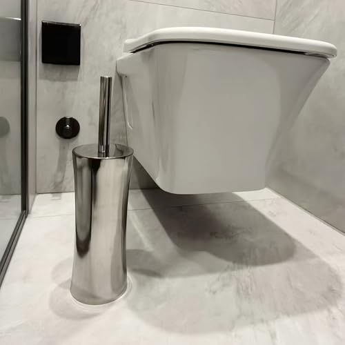 Vince Camuto Toilet Bowl Brush with Holder, Durable Bathroom Cleaning Tool, Modern Design for Easy Toilet Maintenance, Bathroom Cleaner Brush for Efficient Cleaning and Hygiene - color: Chrome
