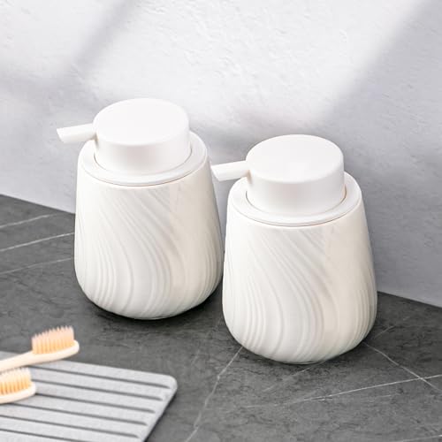 Agyiuns soap Dispenser Ceramic Lotion Dispenser with Easy-to-Press Pump for Bathroom 13.5 oz refillable Liquid Hand soap Dispenser for Hand sanitizers (Liquid-White) - color: Liquid-white