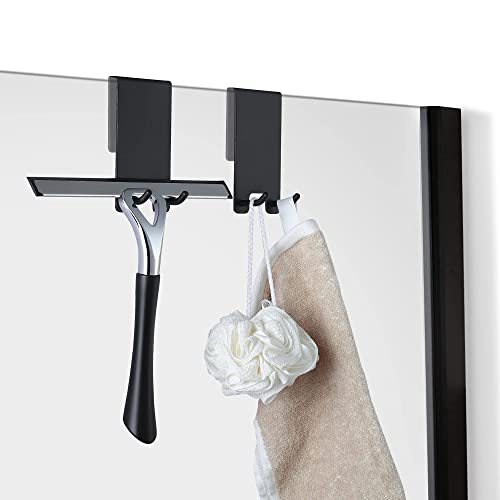 Taozun Shower Door Hooks - Towel Hooks for Bathroom Frameless Glass, Squeegee Hook, Over Glass Hook - Black Stainless Steel 2 Pack - color: Black, size: 2 Pack