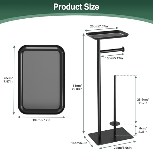 Toilet Paper Holder Stand with Top Storage Shelf, Free Standing Toilet Roll Dispenser for Bathroom, Holds 4 Reserve Rolls - color: Matte Black
