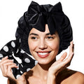 Years Calm Extra Large Shower Cap for Long Thick Hair – Waterproof Double Layer Bath Cap with Satin Lining, Secure Elastic Fit for Braids, Curls & Extensions - color: Black